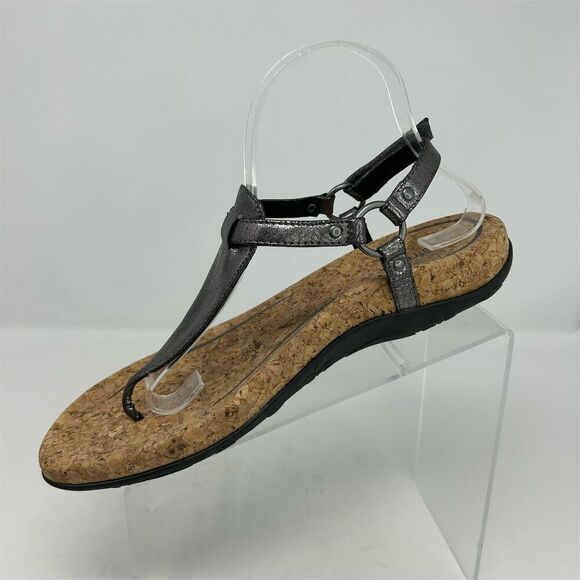 Aetrex Women's Silver Metallic Thong Slingback Sandals Cork Footbed Size 10.5-11 - Picture 3 of 13